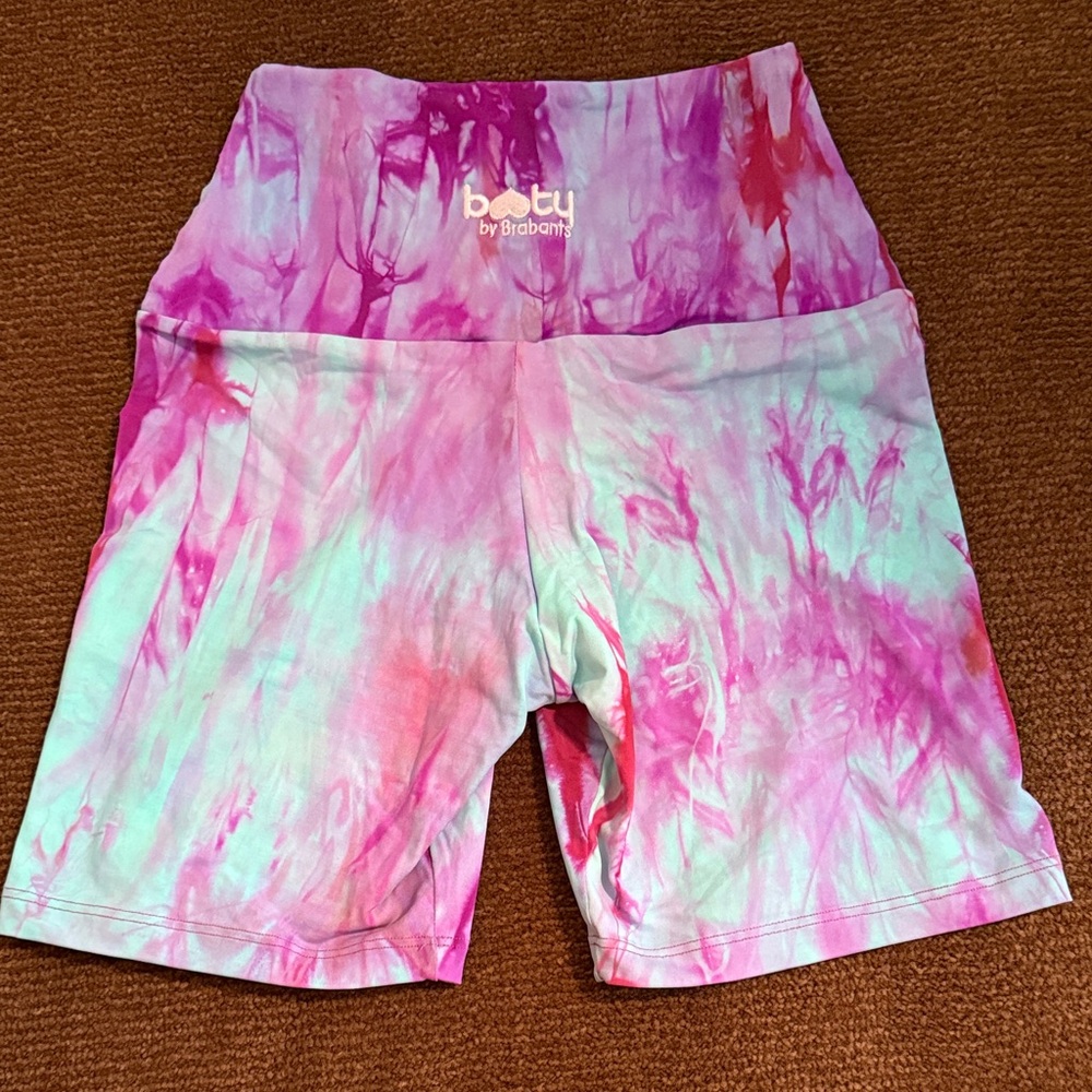 Booty by Brabants Pink and Green Tie-Dye Bike Shorts, size M